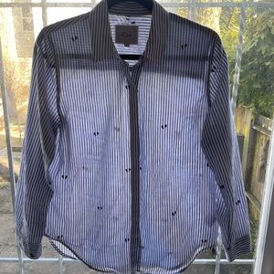 RAILS blue and White Striped button down with broken heart embroidery S
